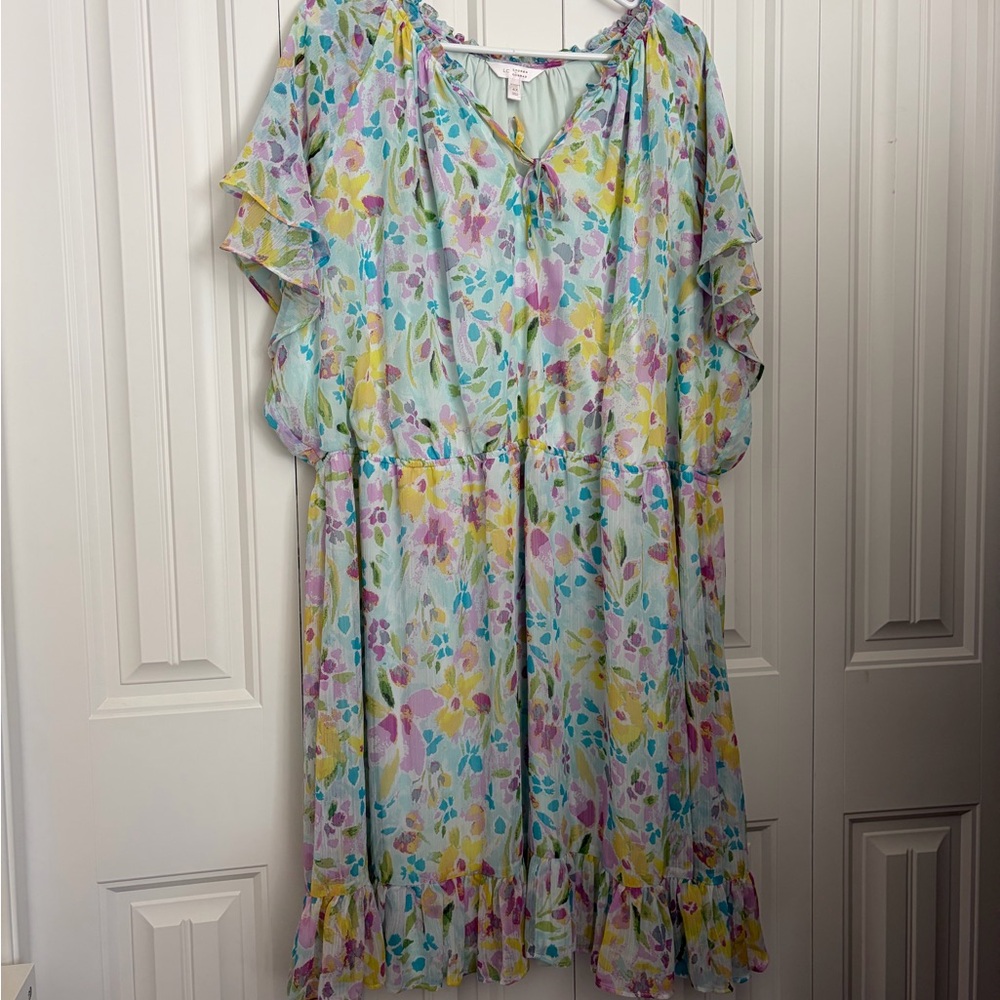 Floral Ruffle Sleeve Plus Size Dress